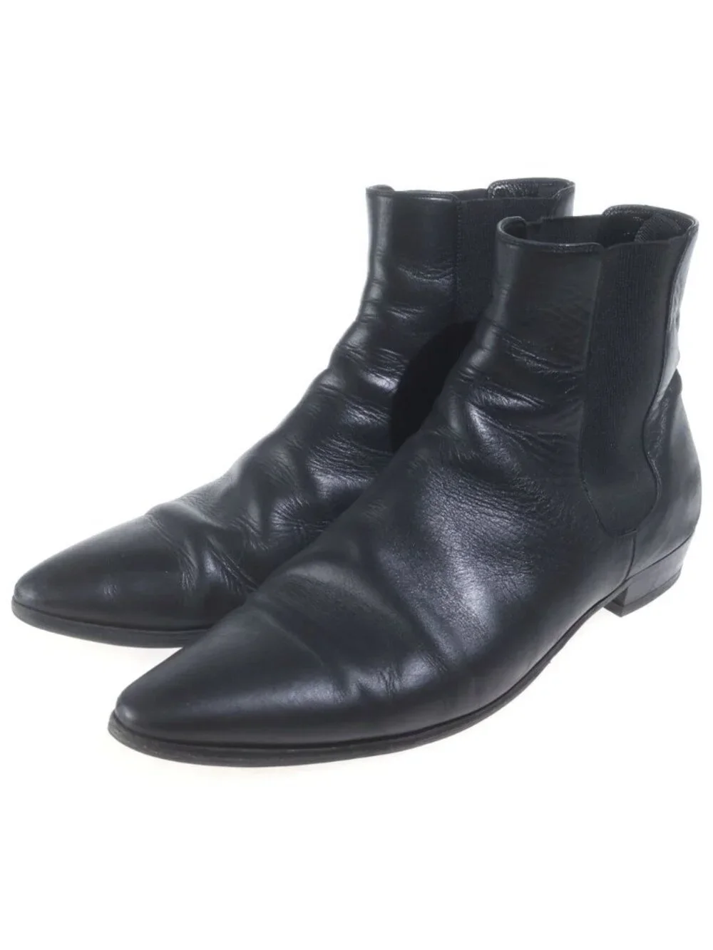 Celine Pointed Toe Chelsea Boots Ankle Side Gore Leather Black